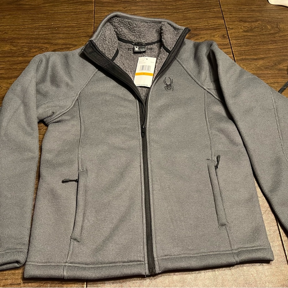 Spyder Men's Stellar Jacket Sherpa Lined Bonded Fleece Sz Small NWT Polar Gray